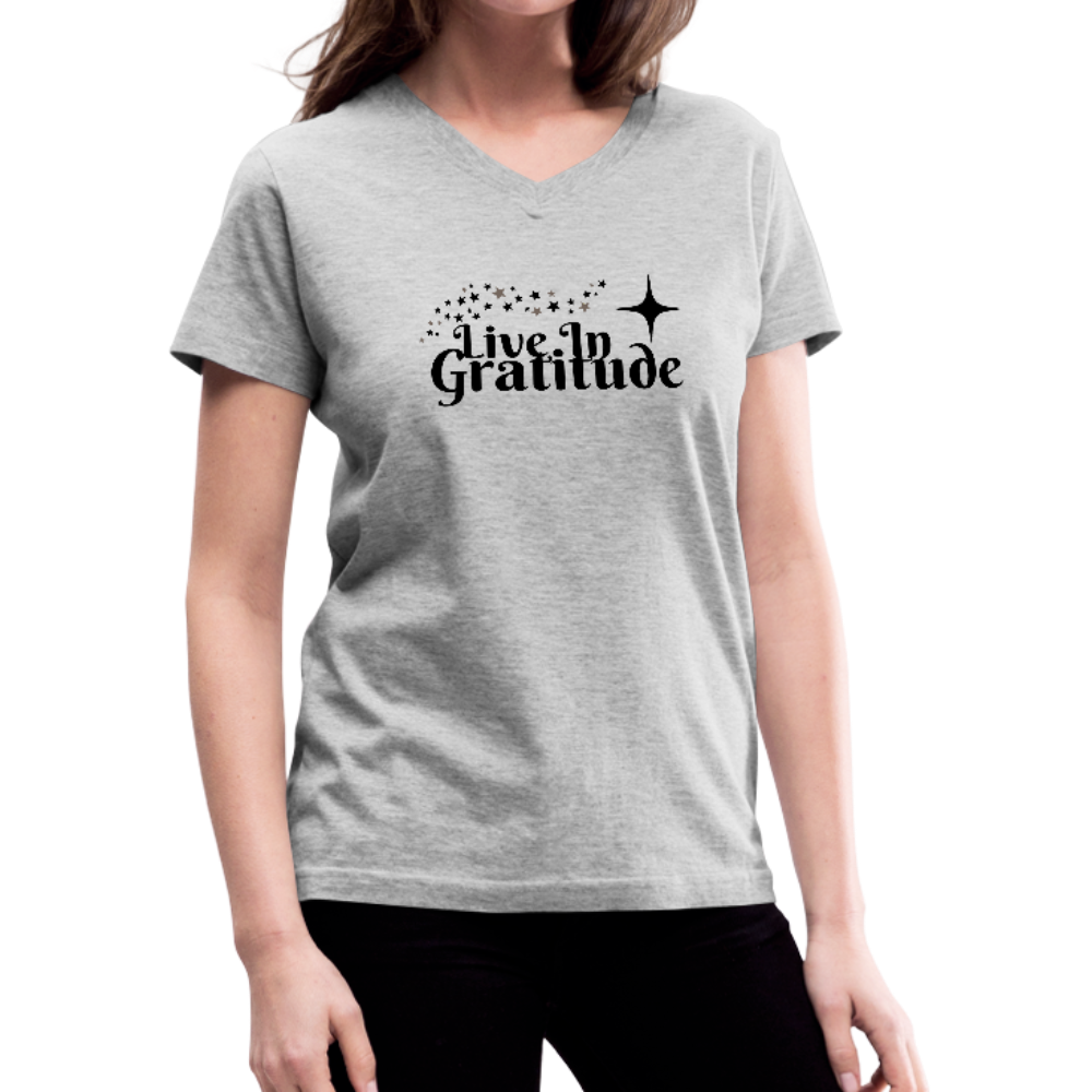 Live In Gratitude V-Neck T-Shirt - gray