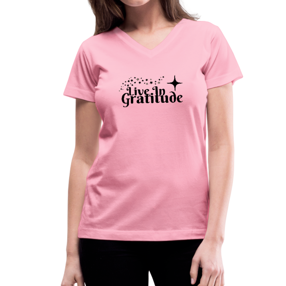 Live In Gratitude V-Neck T-Shirt - pink